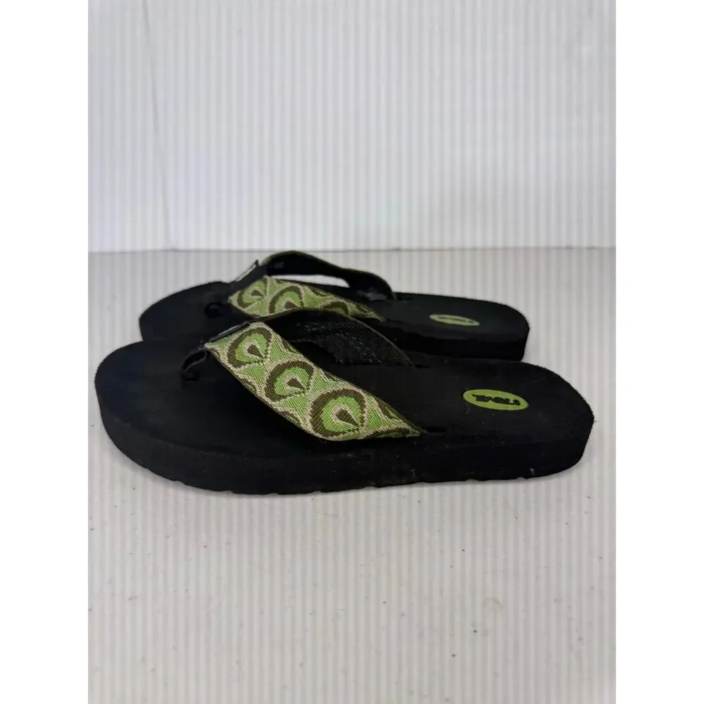 Teva Mush Classic Flip Flop Sandals Green Geometric Webbing Straps W Size 8